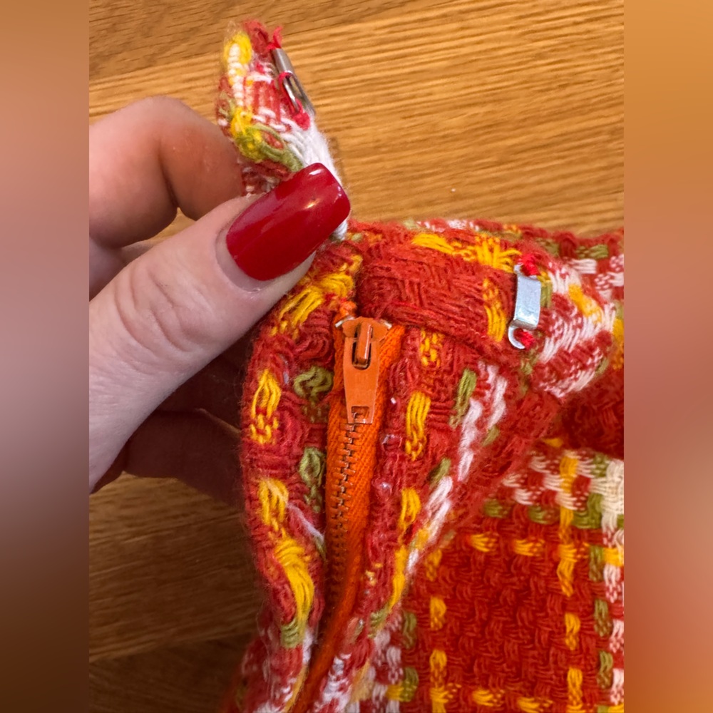 60s Vintage Orange Plaid High Waisted Side Zip Pants Sz XS - Picture 3 of 7